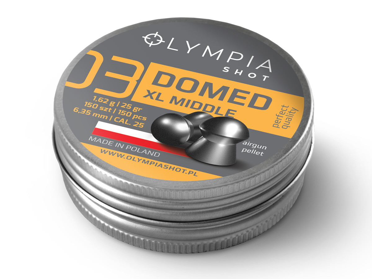 Olympia Shot Domed Pellets, .25cal, XL Middle, 25gr - 150ct
