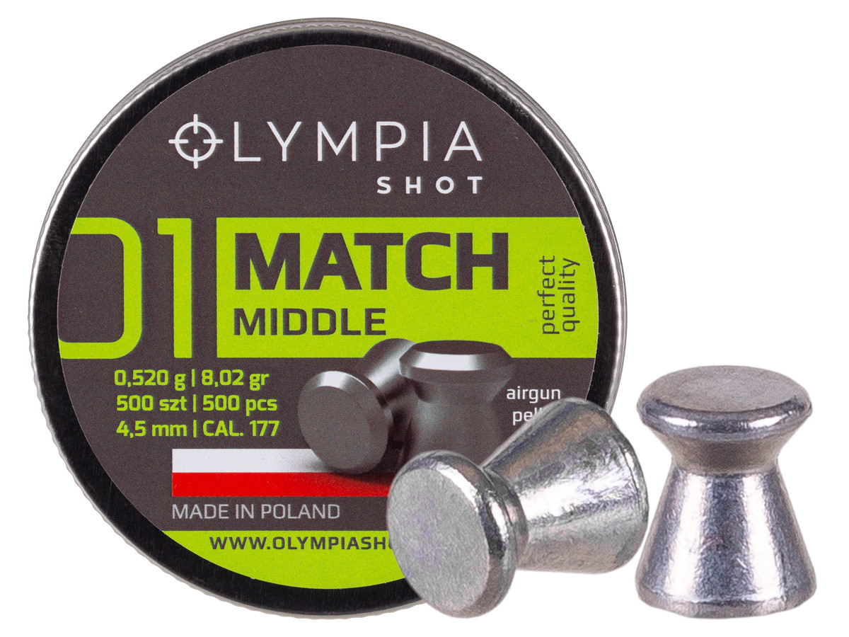 Olympia Shot Match Pellets, .177cal, Middle, 8.02gr, Wadcutter - 500ct