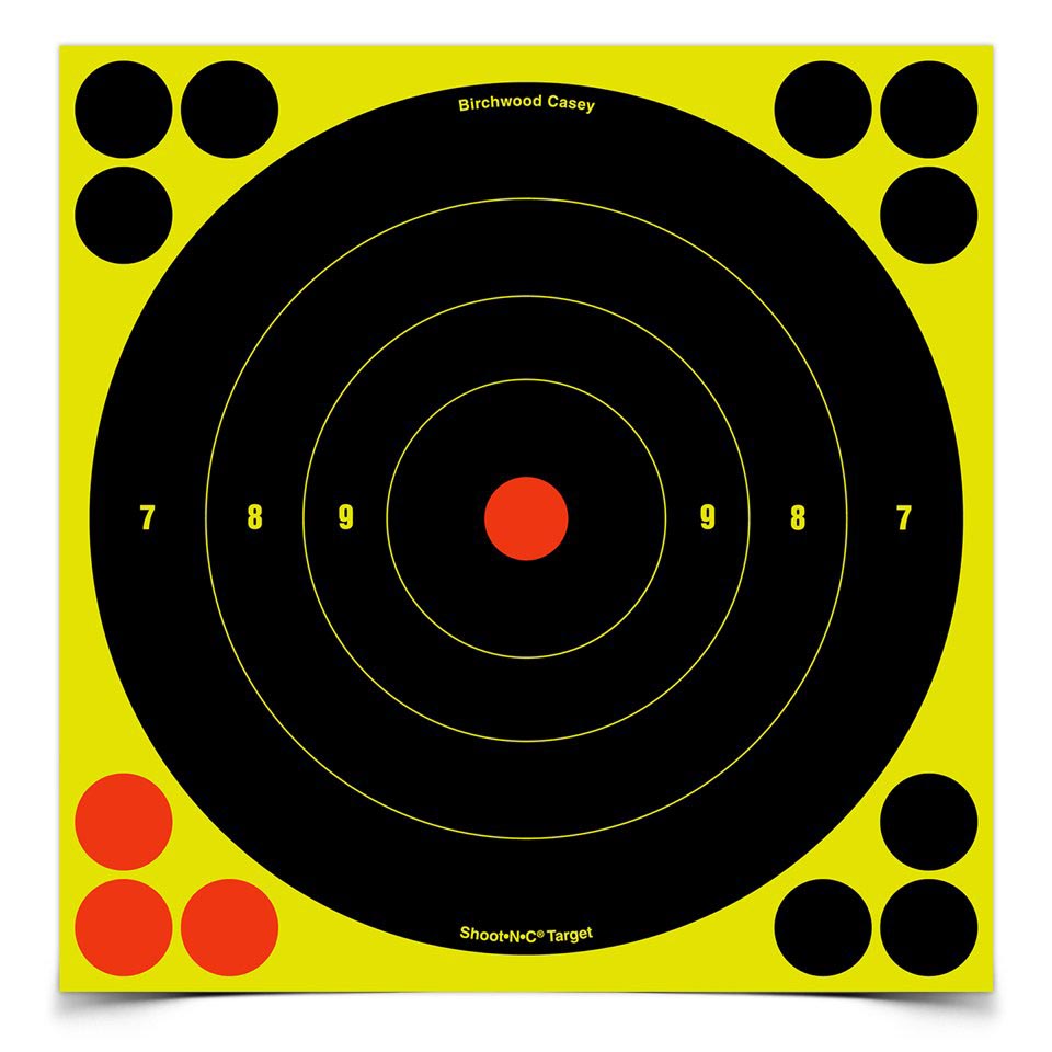 Birchwood Casey Shoot-N-C - 12 Bersagli Adesivi 12x12 Pollici Con Rivelatore A Cerchi Luminosi