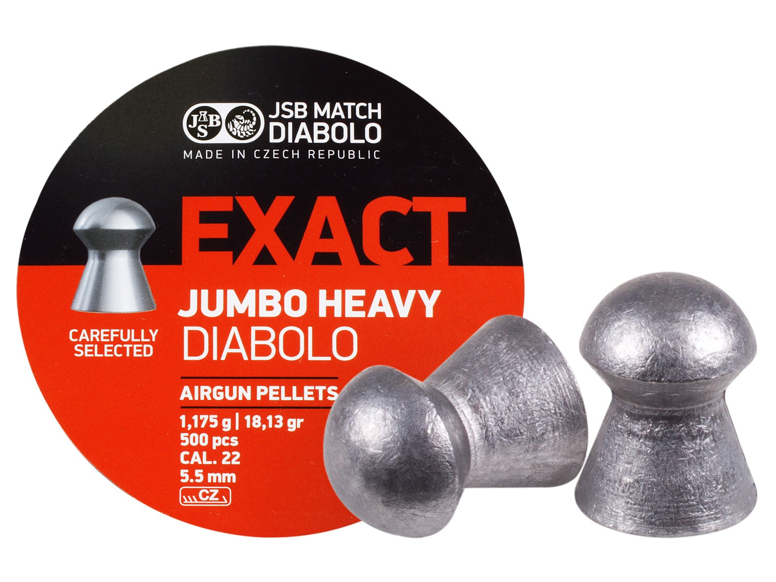 JSB Diabolo Exact Jumbo Heavy .22 Cal, 18.13 gr - 500 ct domed pellets
